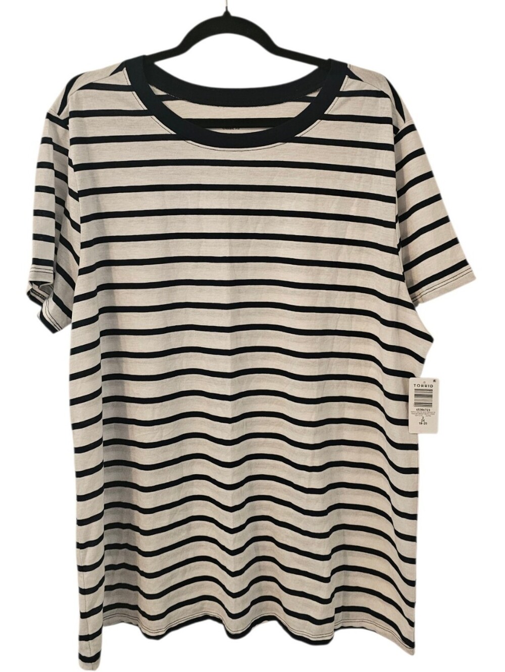 White and Blue Torrid Women's Crew Striped Signature Classic Fit Jersey T-Shirt
